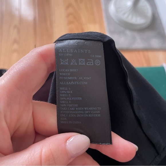 All Saints Allsaints Black Plum Asymmetric Long Sleeve Silk Lucas Shirt Size 2 - Picture 7 of 9